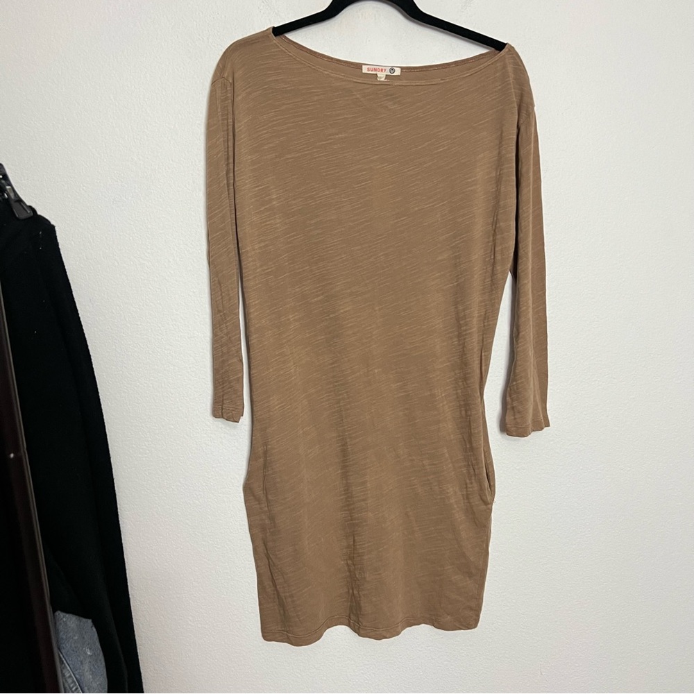 Sundry Tan Long Sleeve Mini Dress